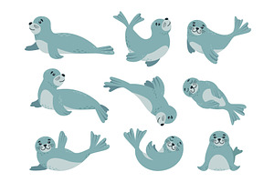 Cartoon baby seal. Funny arctic, an Animal Illustration by LadadikArt