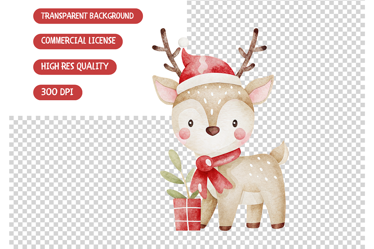 Cute Christmas Deer Clipart Set, an Illustration by TatiMockup (Photo 4 of 4)