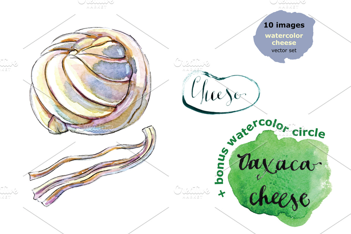 Watercolor cheese set-3, a Food Illustration by miminoshka (Photo 4 of 7)
