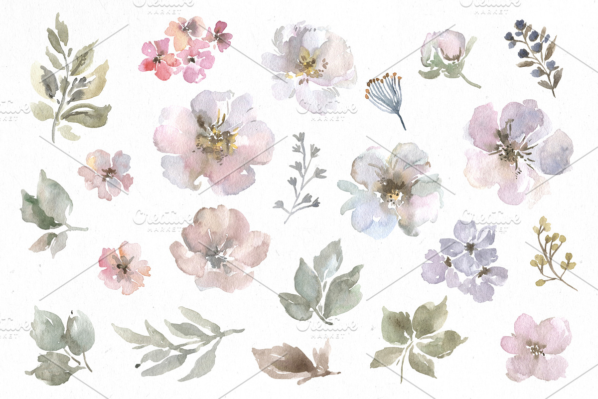 Light Watercolor Spring Flowers Png, a Decorative Illustration by GraphicsDish (Photo 2 of 3)