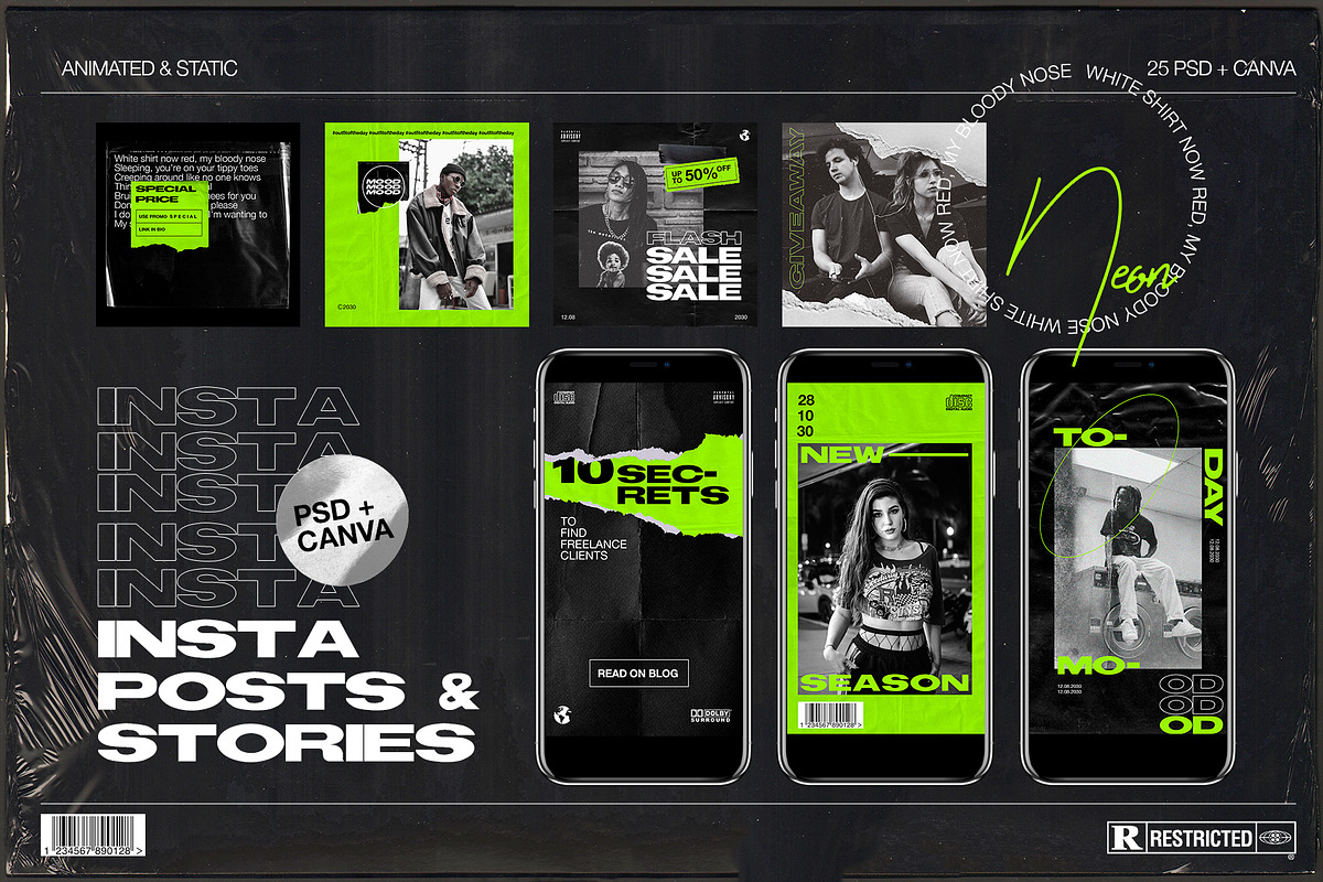 Neon Instagram PSD + Canva, a Social Media Template by Marie T (Photo 1 of 15)