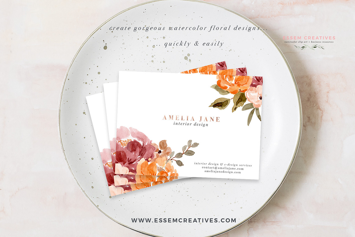 Orange Pink Fall Watercolor Flowers, an Illustration by Essem Creatives (Photo 8 of 12)