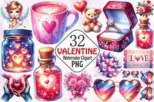 Watercolor Valentine Clipart Set, an Illustration by RobertsArt