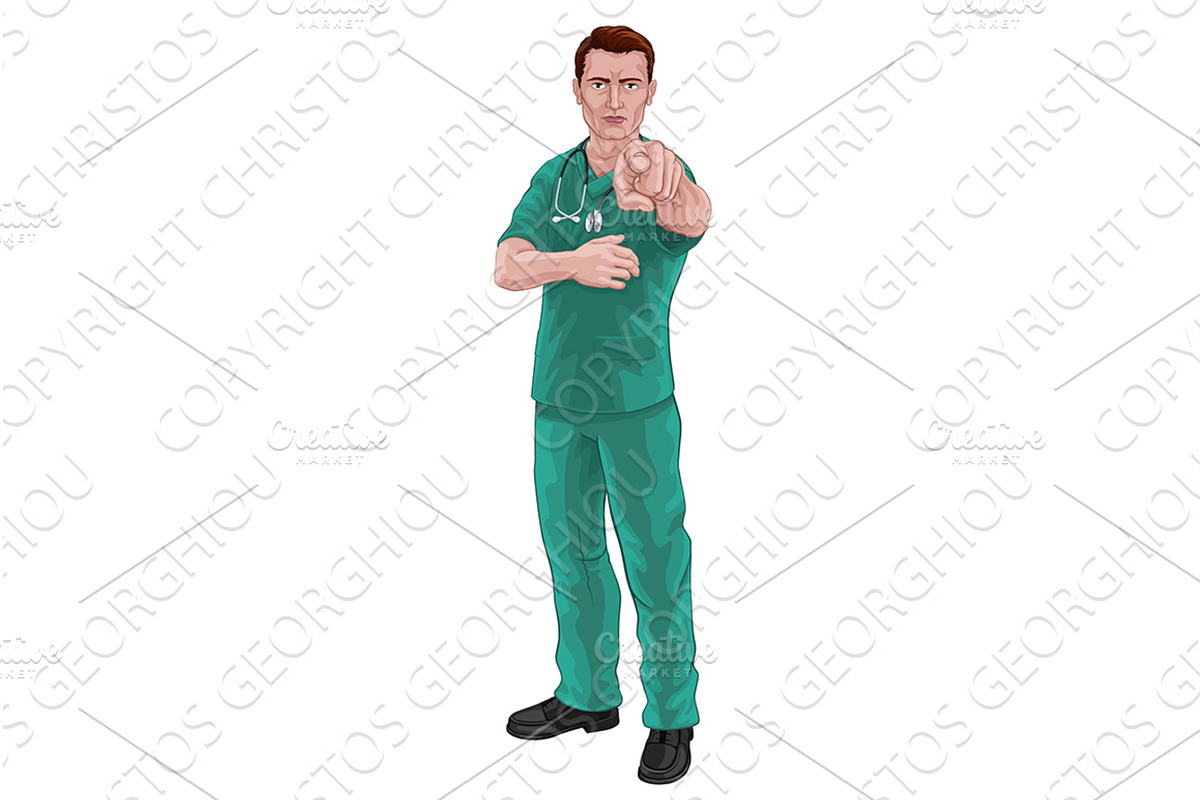 Nurse Doctor Pointing Your Country, a Healthcare Illustration by Christos Georghiou