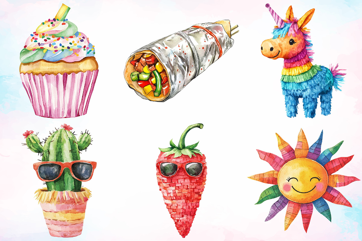 Watercolor Mexican Fiesta Clipart, an Illustration by Canvas Craft (Photo 3 of 3)