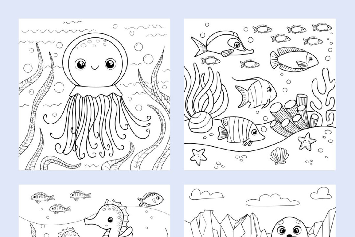 50 Printable Ocean Coloring Pages, an Animal Illustration by LikaYu (Photo 4 of 9)