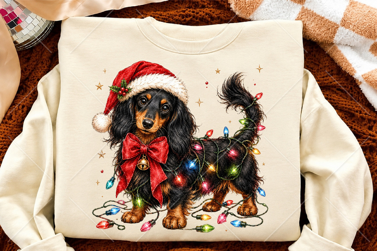 Christmas Dachshund with Red Bow PNG, a Seasonal Illustration by Canvas Craft (Photo 4 of 6)