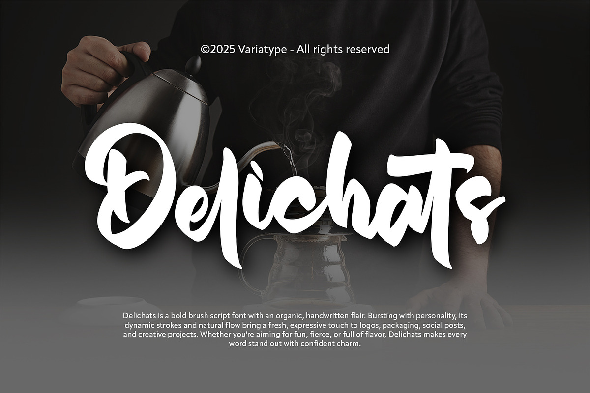 Delichatz - Bold Brush Script, a Script Font by Variatype (Photo 1 of 8)