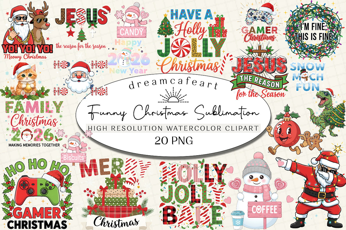 Funny Christmas Sublimation Bundle, an Illustration by DreamCafeArt (Photo 1 of 16)