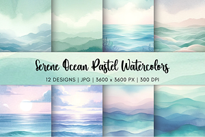 Serene Ocean Pastel Watercolors