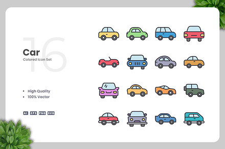 Car Colored Icons, an Icon by Upnowgraphic