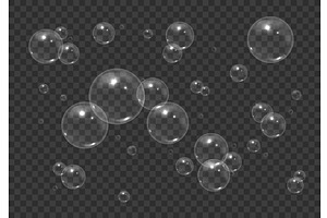 Air bubbles. Realistic flying soap, an Illustration by Frogella