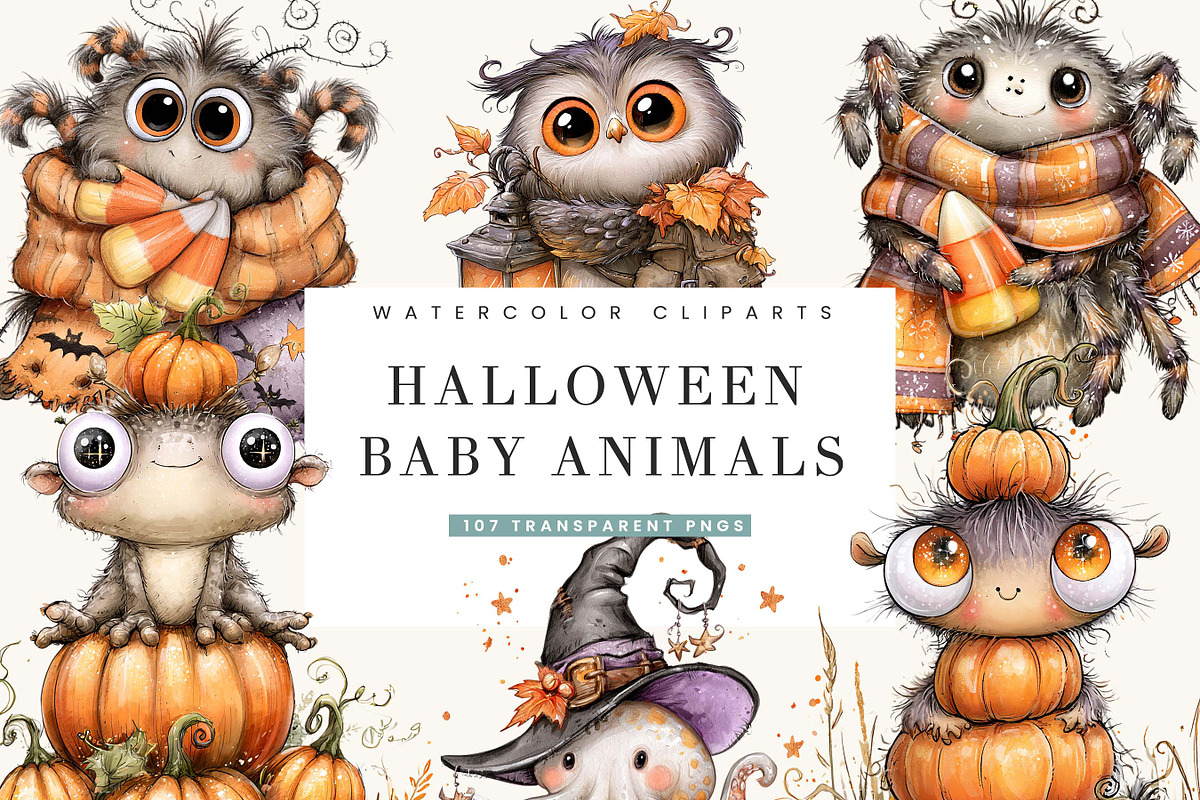Halloween Cute Animals Clipart, a Seasonal Illustration by BusyDaydesign (Photo 1 of 9)