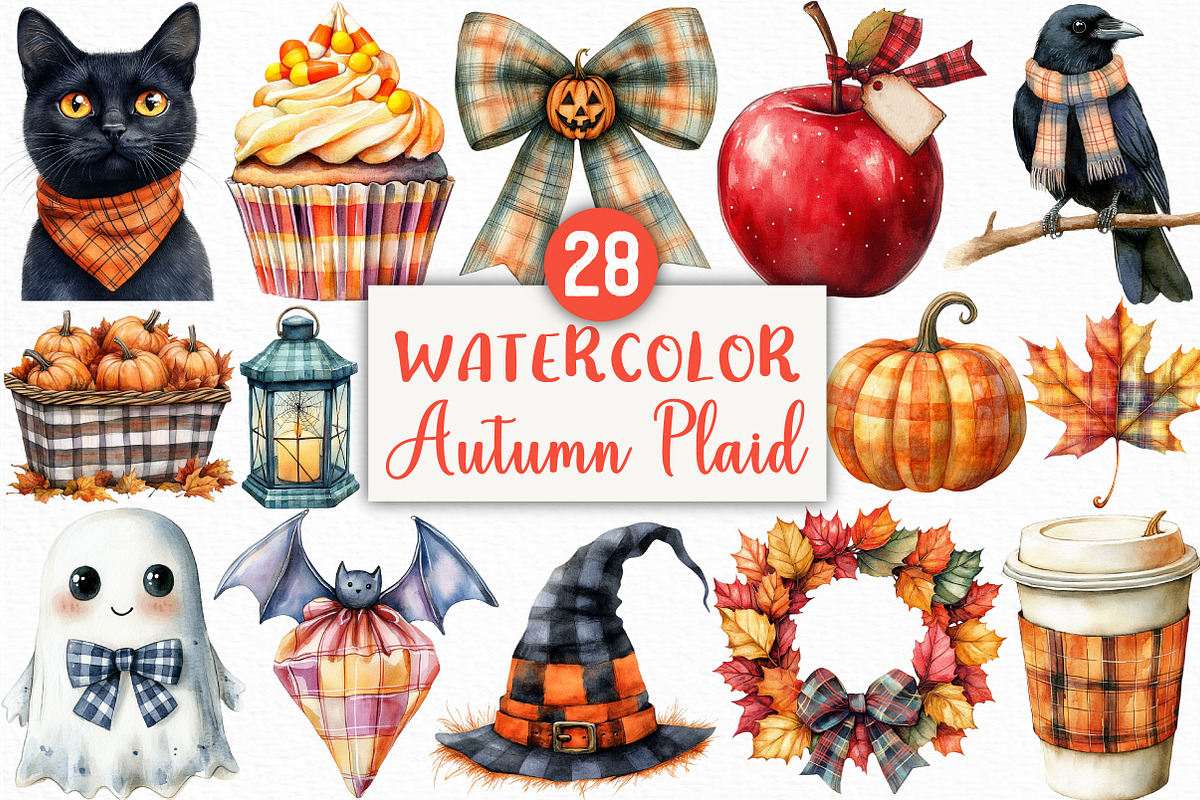 Halloween Autumn Plaid Clipart, an Illustration by Craft Nest (Photo 1 of 6)