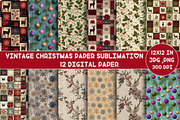 Vintage Christmas Paper Sublimation, an Illustration by Designking (Thumbnail 1 of 4)