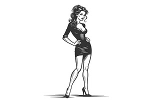 Stylish Woman in Black Dress Fashion, an Object Illustration by AlexArt