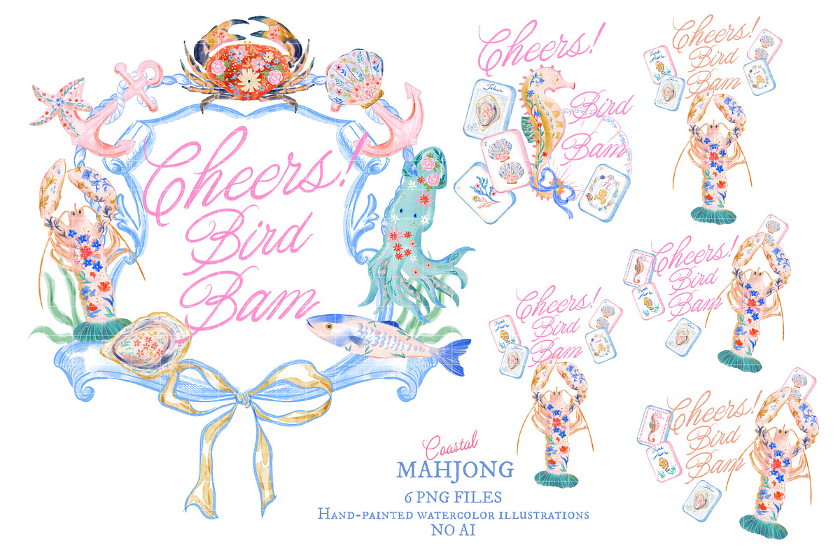 Preppy Coastal Mahjong Illustration, a Decorative Illustration by TheHappyGiftArt (Photo 6 of 7)