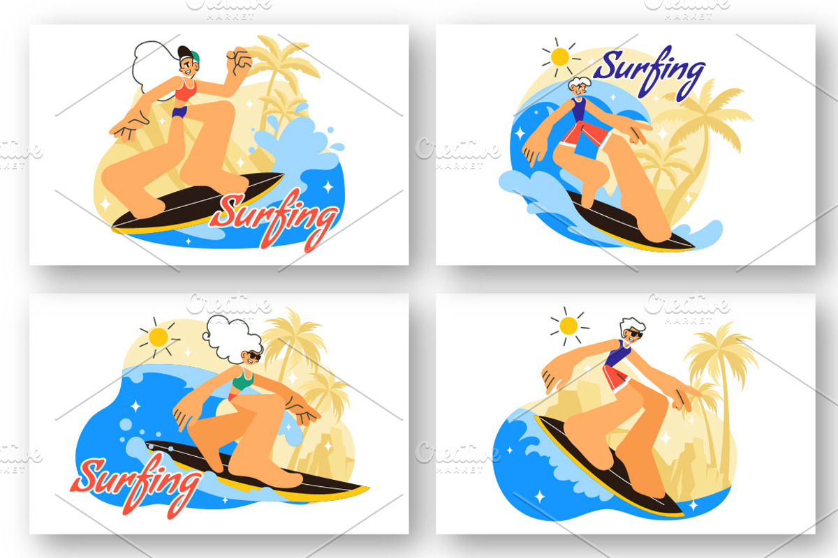 10 Summer Beach Surfing Illustration, a Sport Illustration by denayunebgt (Photo 2 of 4)