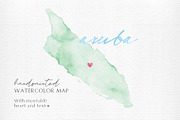 Watercolor Map of Aruba, an Illustration by Beloved Paper (Thumbnail 1 of 6)