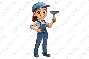 Woman Female Squeegee Window Cleaner, a Person Illustration by Christos Georghiou