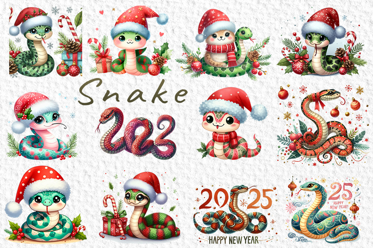 Snake 2025 Watercolor Clipart PNG, a Seasonal Illustration by FITALARTSNEDIGI (Photo 2 of 8)