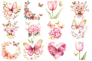 butterfly and Flower Clipart, an Illustration by Watercolor design (Thumbnail 2 of 5)