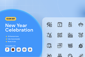 New Year Celebration Icon Set, an Outline Icon by Nathaya Studio