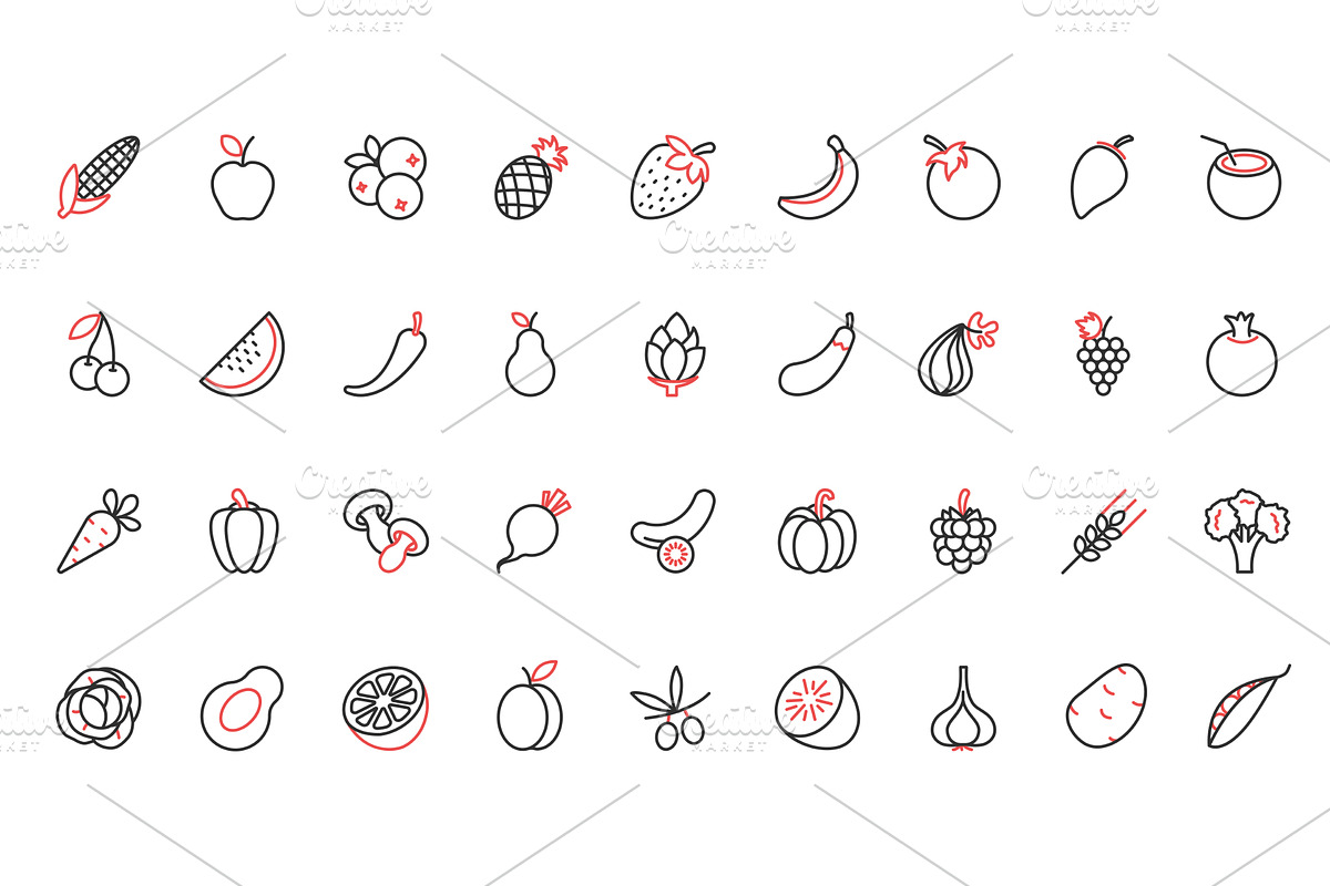 Fruit vegetable icons, a Food Illustration by Lemberg Vector