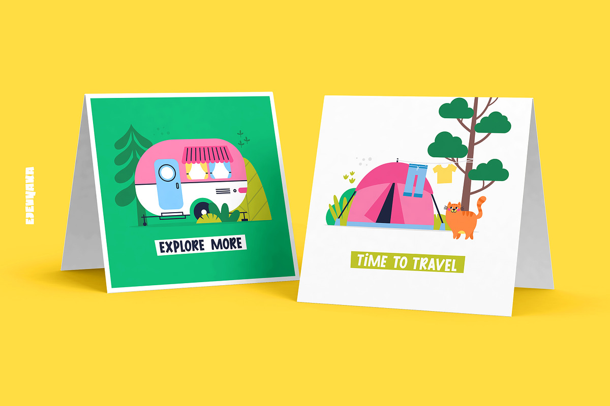 RV Camper Clipart & Printable Cards, a Transportation Illustration by Ejevyaka (Photo 3 of 6)