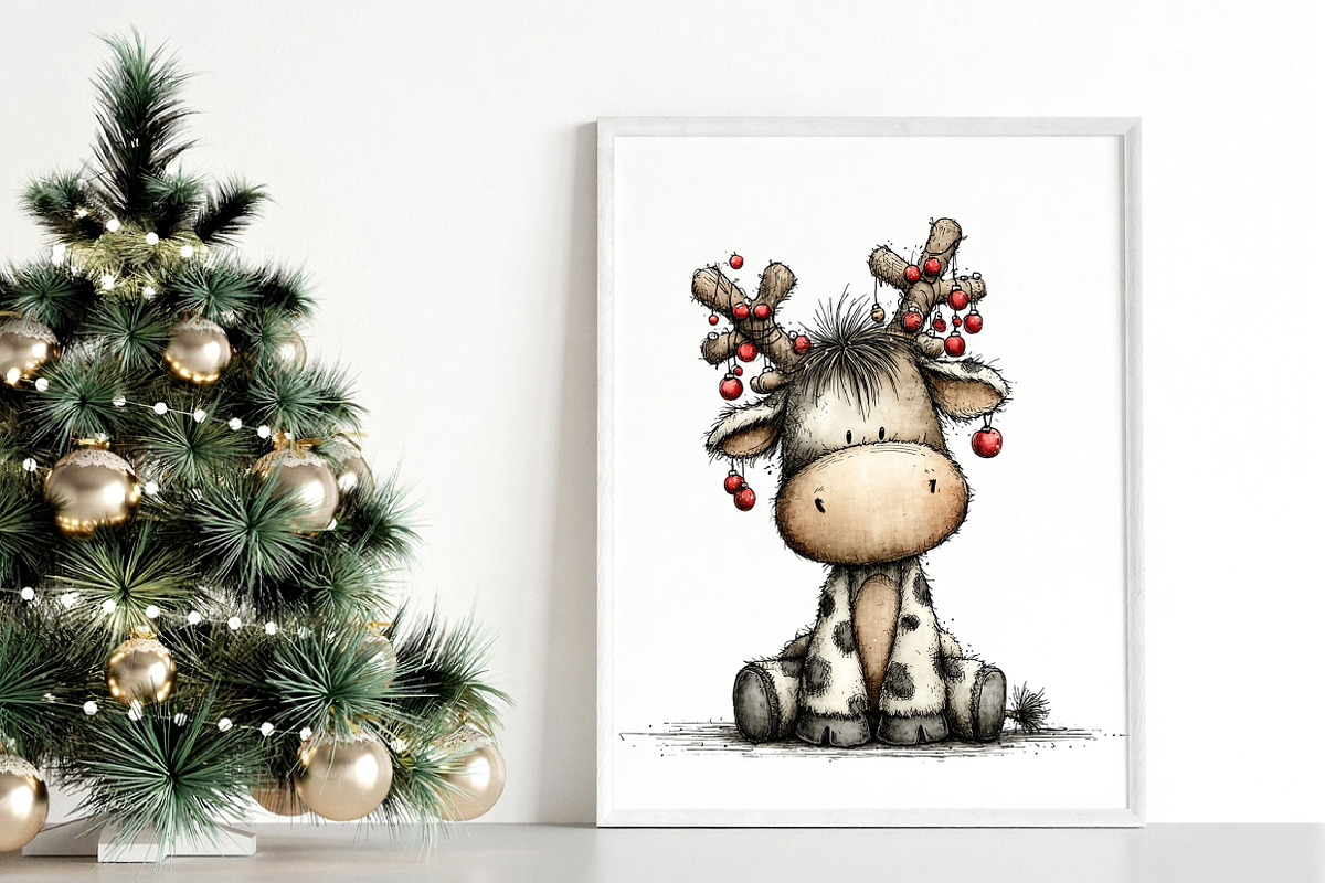 Rustic Christmas Cute Cows Clipart, an Illustration by Canvas Craft (Photo 6 of 6)