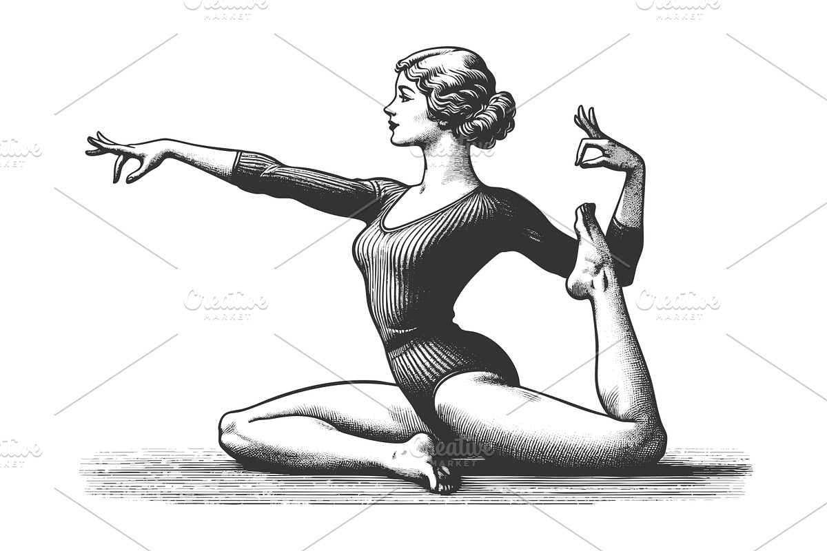 woman doing yoga pose engraving, a Sport Illustration by AlexArt