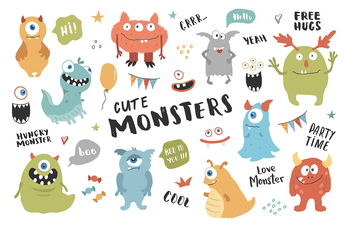 Cute monsters collection. Vector set, an Animal Illustration by Lemon Workshop