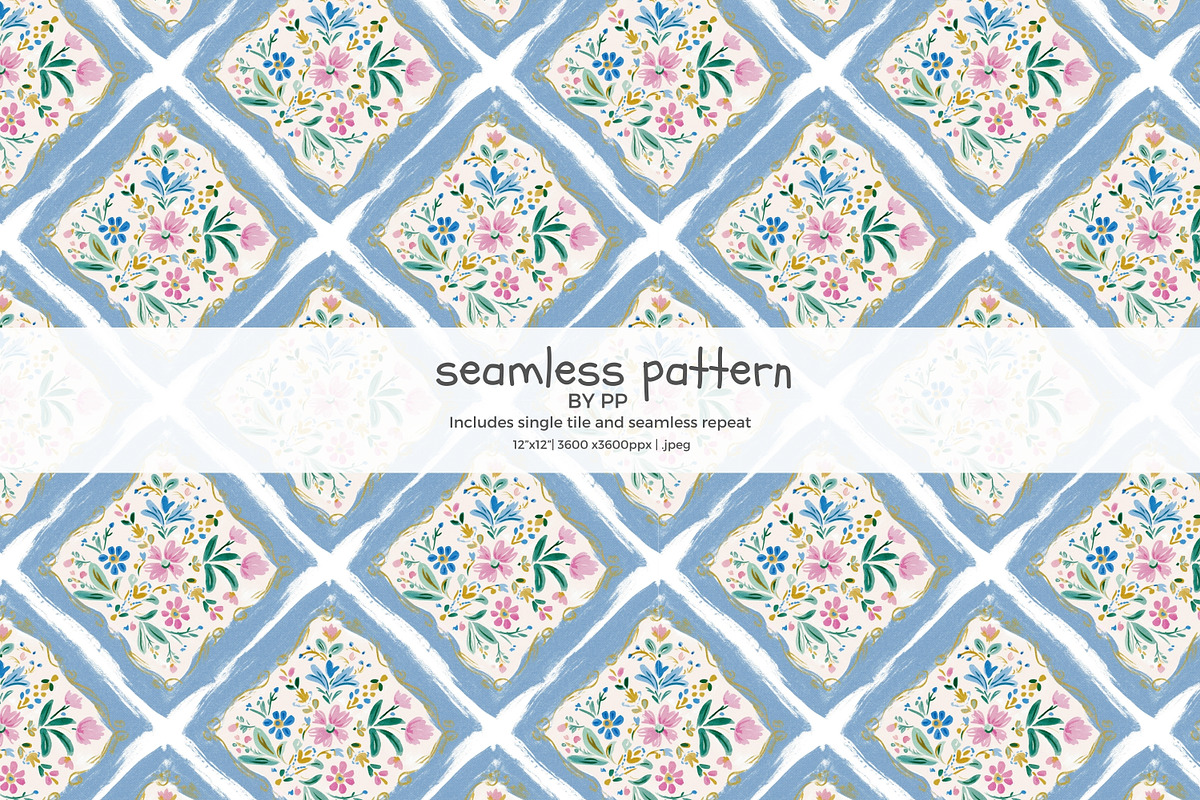 blue lattice tile seamless pattern, a Pattern Graphic by Pink Studio Art (Photo 1 of 4)