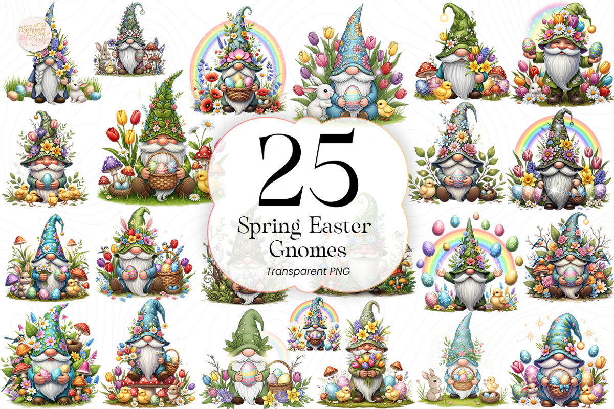 Spring Easter Gnomes PNG Clipart., an Object Illustration by KennedyStudio (Photo 1 of 5)