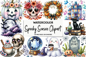 Watercolor Spooky Season Clipart, an Illustration by DreamArtGraphic