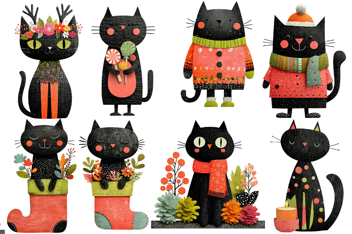 Christmas Black cat clipart, an Illustration by Designworld (Photo 2 of 4)