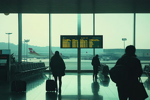 Traveler wait for flight information, a Photo by Pavel_design
