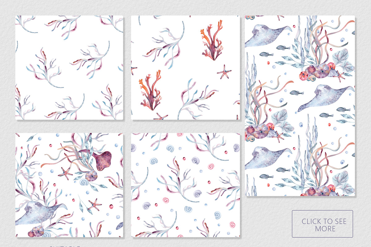 Ocean plants watercolor animals set, an Illustration by Kate Lanbina (Photo 17 of 19)
