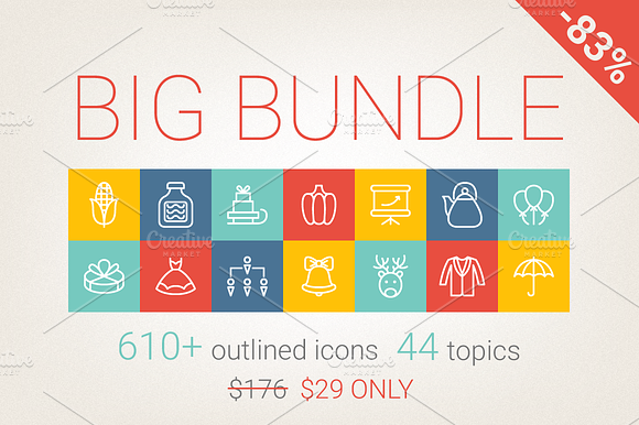 83 Off Outlined Icons Big Bundle