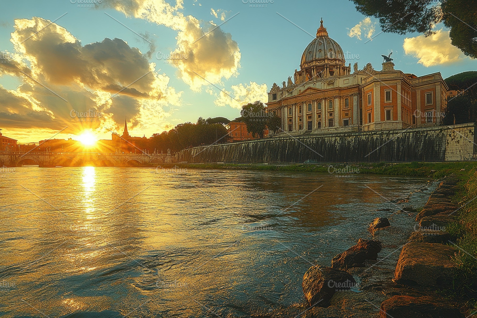 Sunset over St. Peter's Basilica cas, a Photo by Tanuart
