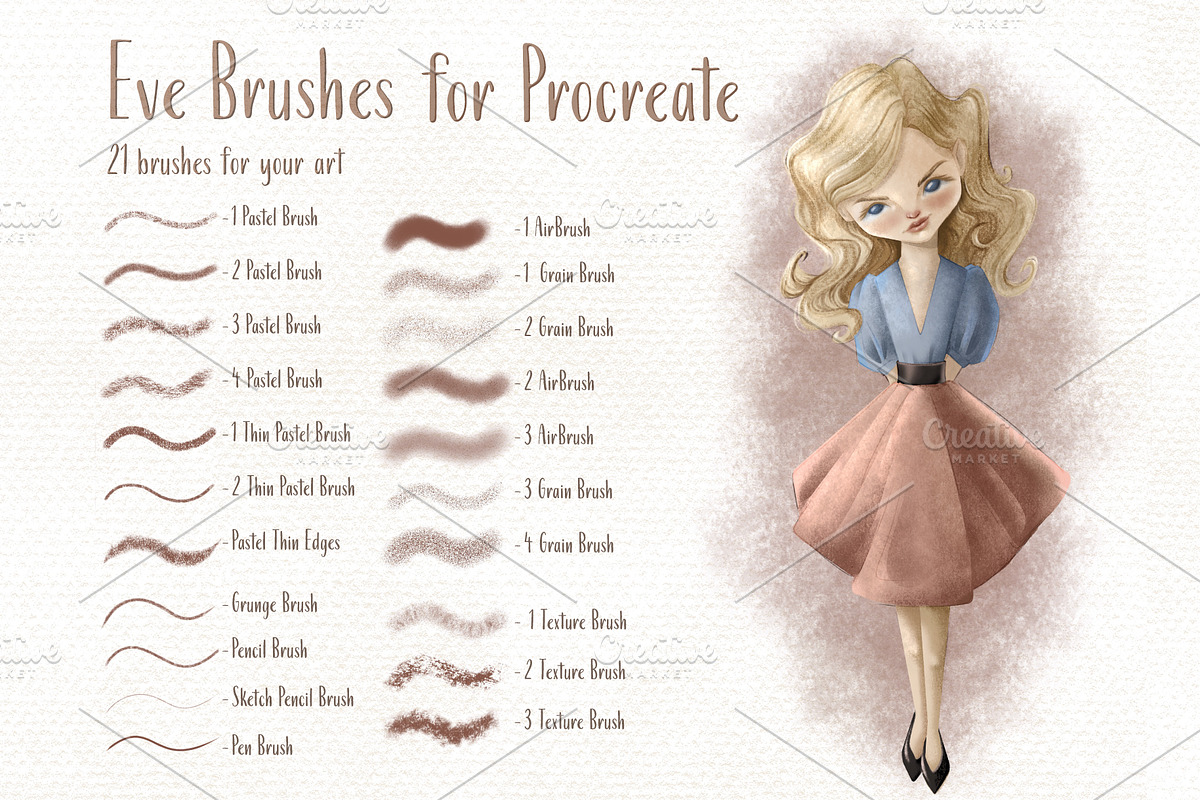 21 Pastel Brushes for Procrate, a Brush Add-On by Eve of Art (Photo 1 of 3)