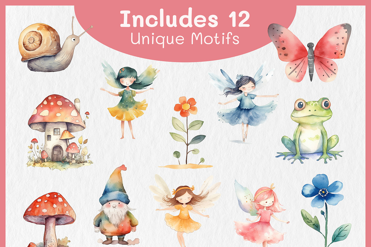 Cute Fairy Party Watercolor Clipart, a Decorative Illustration by Digital Dreamscaping (Photo 3 of 4)