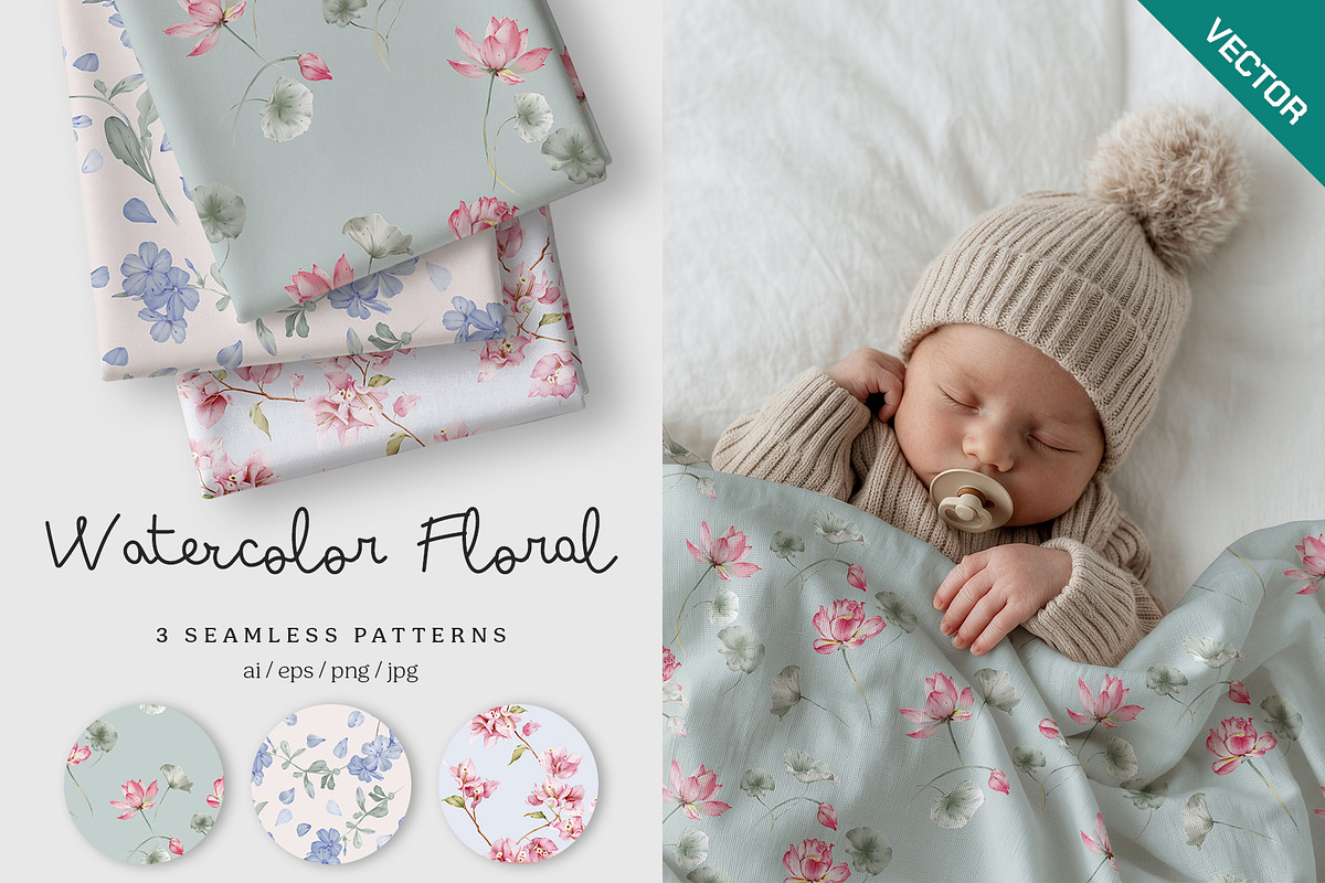 Elegant floral seamless pattern set, a Pattern Graphic by Momosama Studio (Photo 1 of 5)