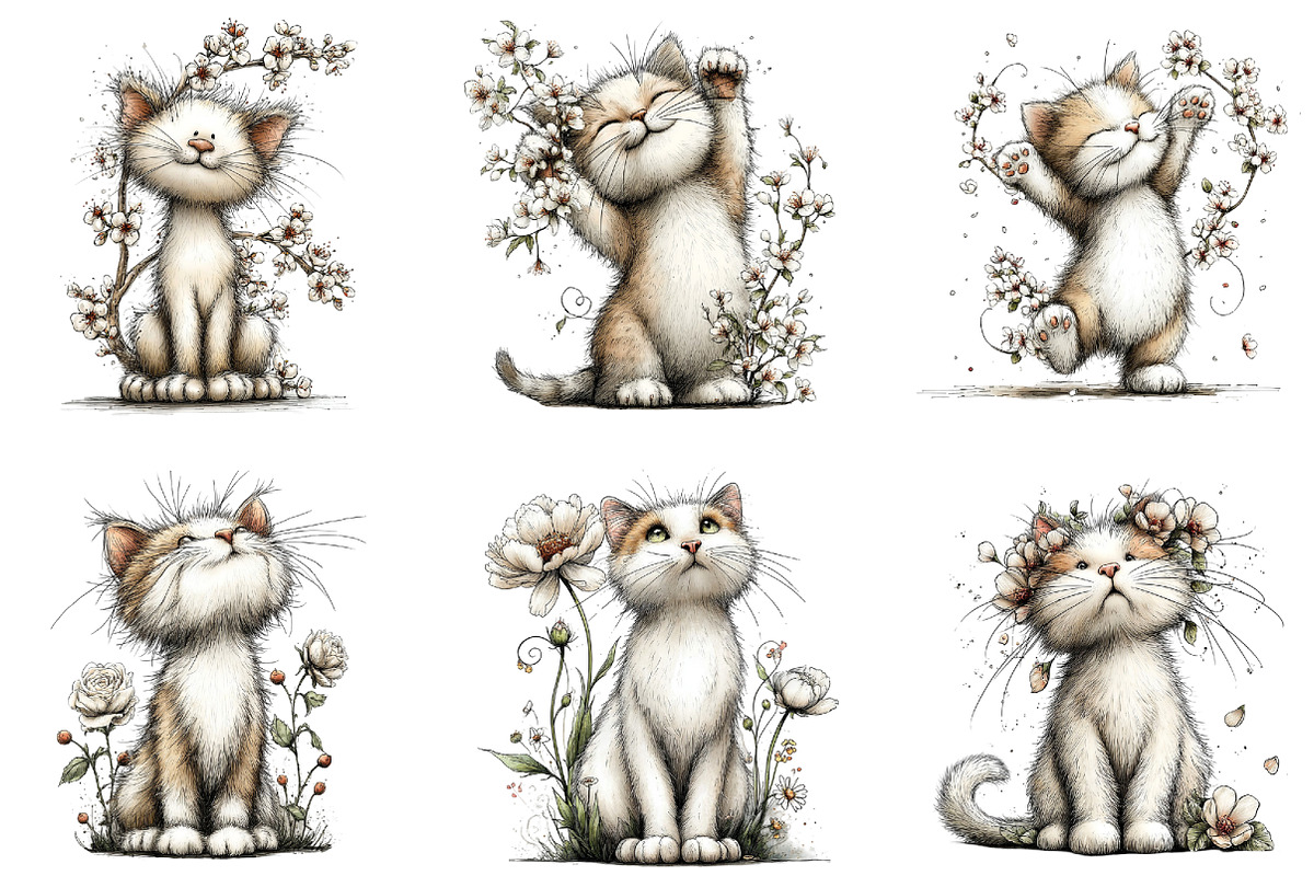 Spring Cat White Floral Clipart, an Illustration by CraftArtStudio (Photo 2 of 6)