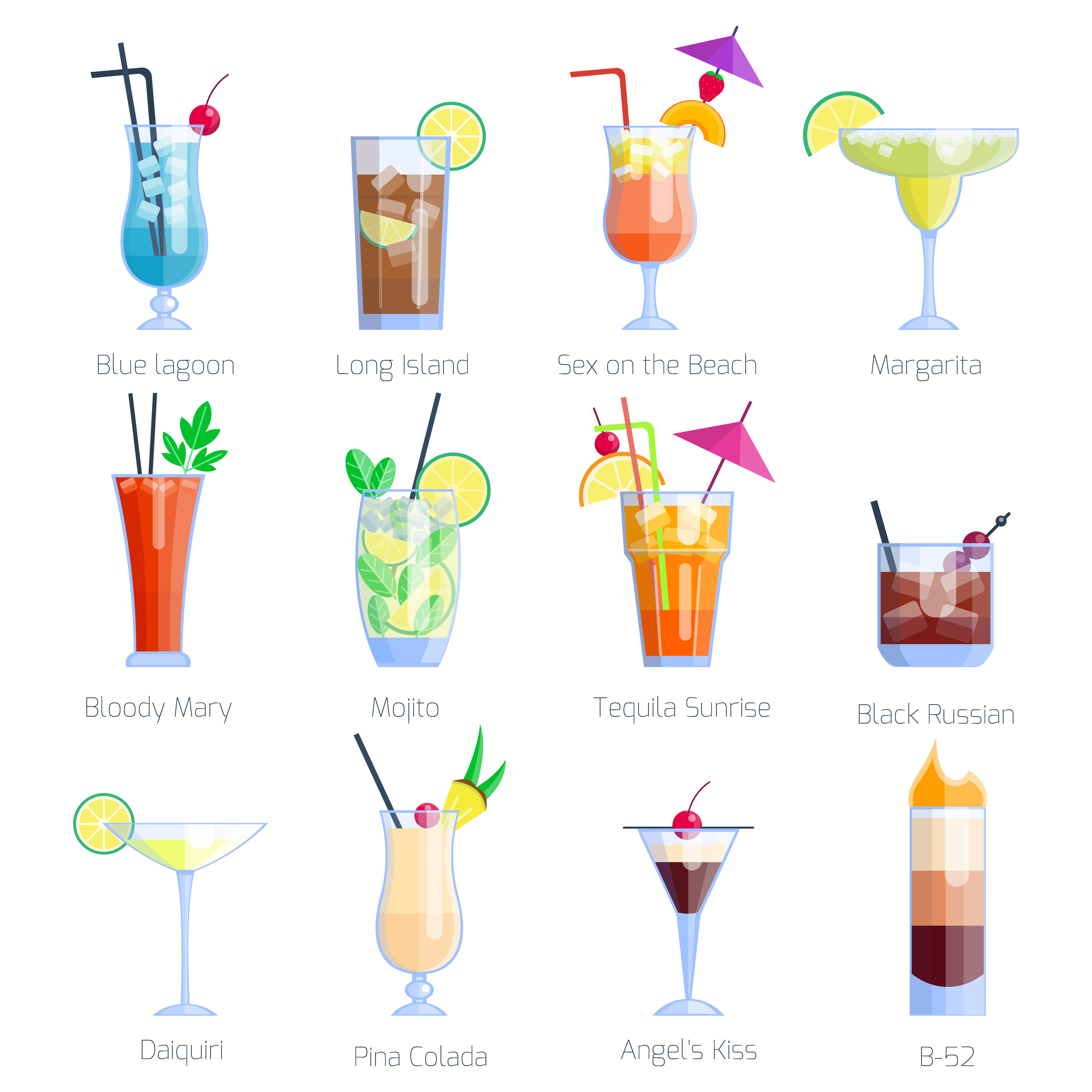 Vector alcoholic cocktails set, a Food Illustration by RocketArt