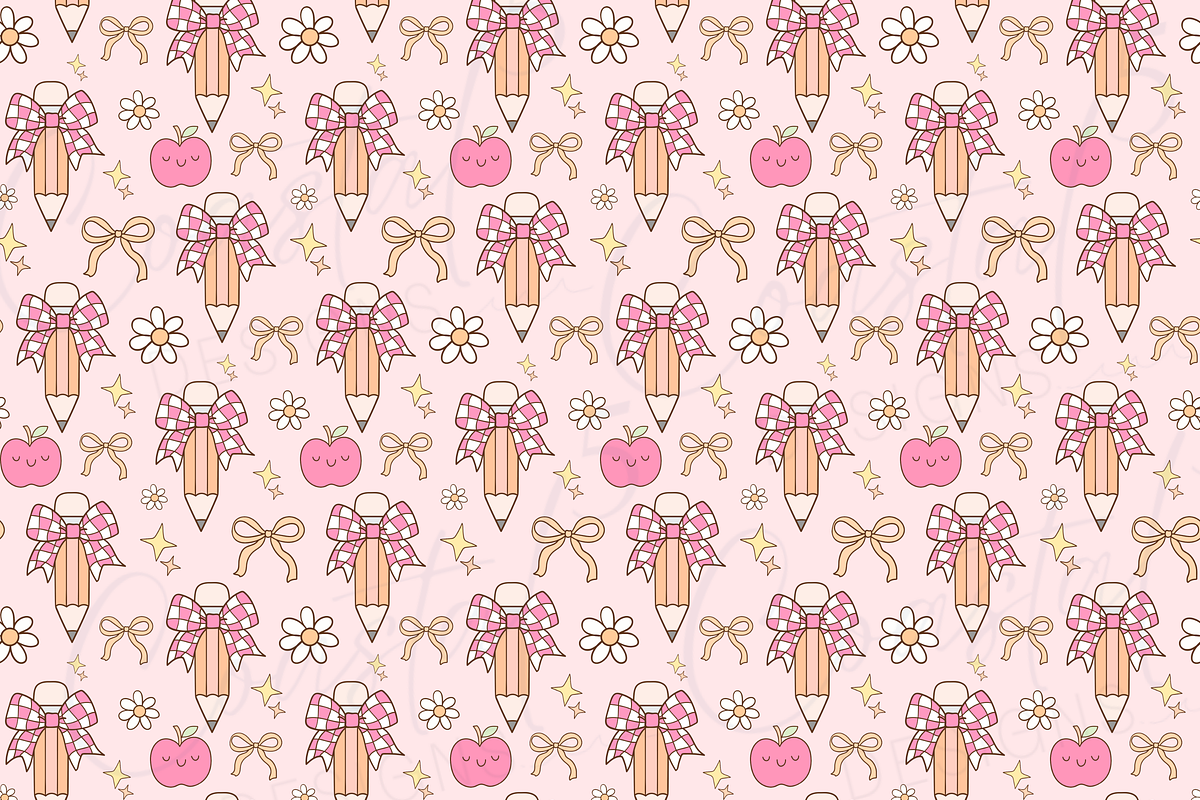 Pink Coquette Back to School Pattern, a Pattern Graphic by Coastal 5 Designs (Photo 2 of 3)
