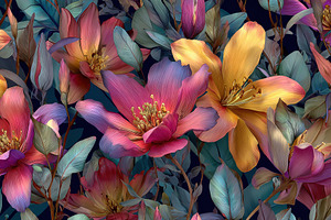 Vivid Floral Bouquet Artistic Painti, a Photo by Pixeness Studio