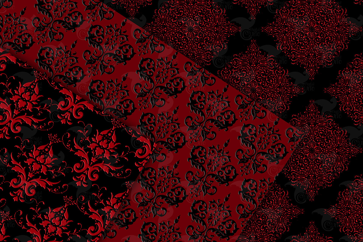 Red and Black Damask Digital Paper, a Texture Graphic by Digital Curio (Photo 3 of 7)