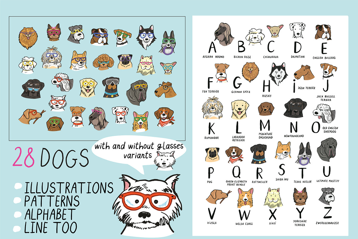 Dogs with Glasses, an Animal Illustration by GooseFrol (Photo 1 of 17)