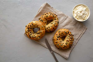 Homemade Pumpkin Seed Bagels for Breakfast Ready to Eat, a Food & Drink Photo by LiudmylaChuhunova